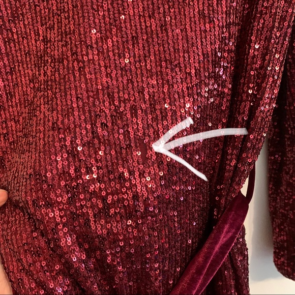 VICI Sequin Dress Red Long Sleeve w/ Velvet Waist Tie Belt - Size Small - Picture 4 of 6